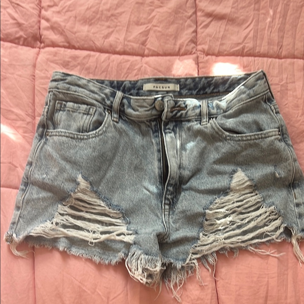 PacSun Women's Distressed Denim Shorts - Light Blue